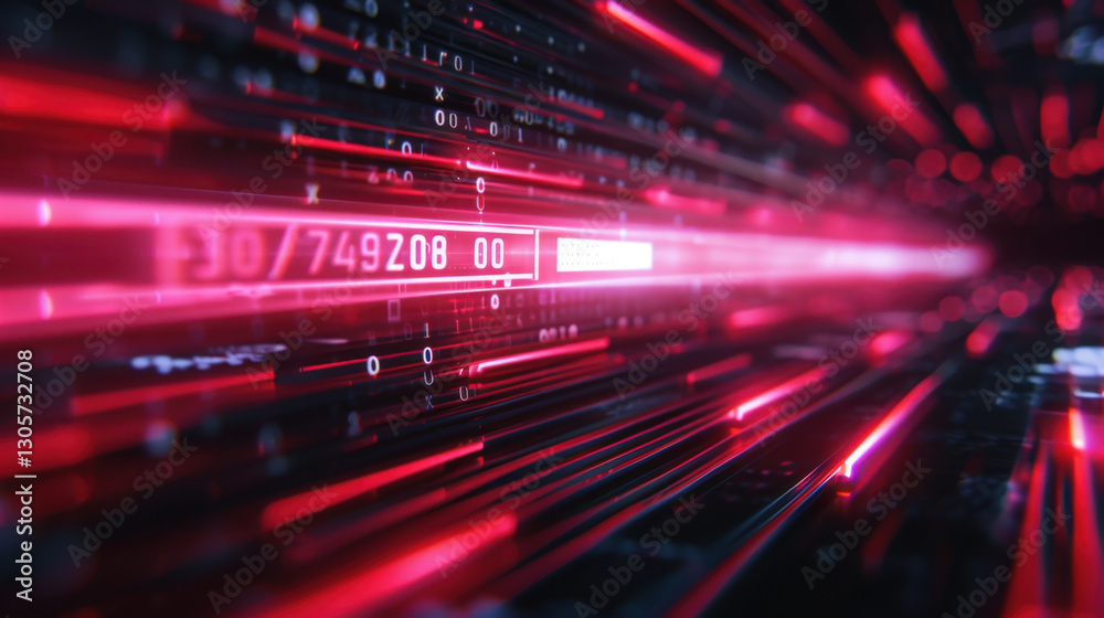 Poster futuristic digital data stream with red light effects and binary code