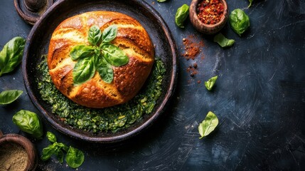 Baking fresh herb bread kitchen food photography cozy atmosphere close-up culinary art