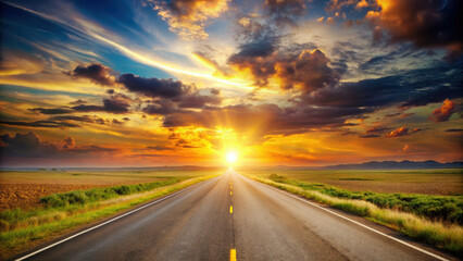 Naklejka premium Breathtaking sunset over open road stretching into horizon