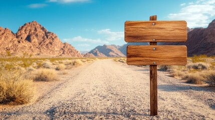 Empty wooden road signs at a crossroads in a remote desert. Generative AI