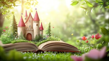 World Book Day Reading Children’s books Fairy Tale Fairy tale castle emerging from open storybook. © Anan