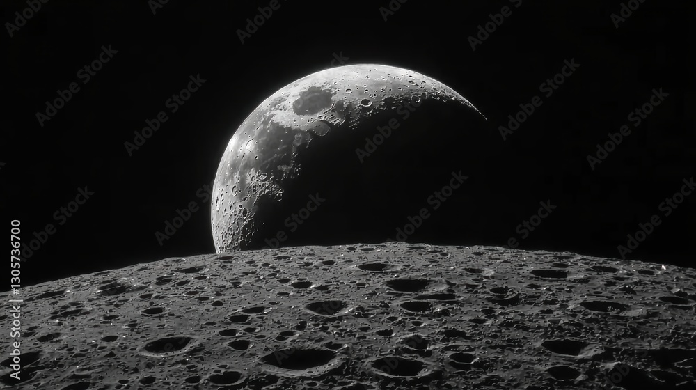 Wall mural lunar landscape view moon surface astrophotography outer space night sky celestial imagery