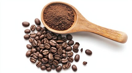 Obraz premium Brewing fresh coffee grounds kitchen food photography bright environment close-up view aroma and flavor exploration