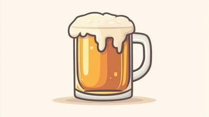 Fun cartoon beer mug design with foam, perfect for tshirts and mobile apps, featuring a clean and vibrant doodle style.
