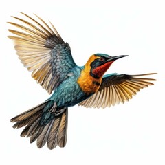 Fototapeta premium A stunning di cut of a bird gliding gracefully, capturing the freedom of flight against a crisp white background.