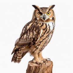 Fototapeta premium A captivating diecut of an owl, gracefully perched, isolated against a white backdrop for striking visuals.