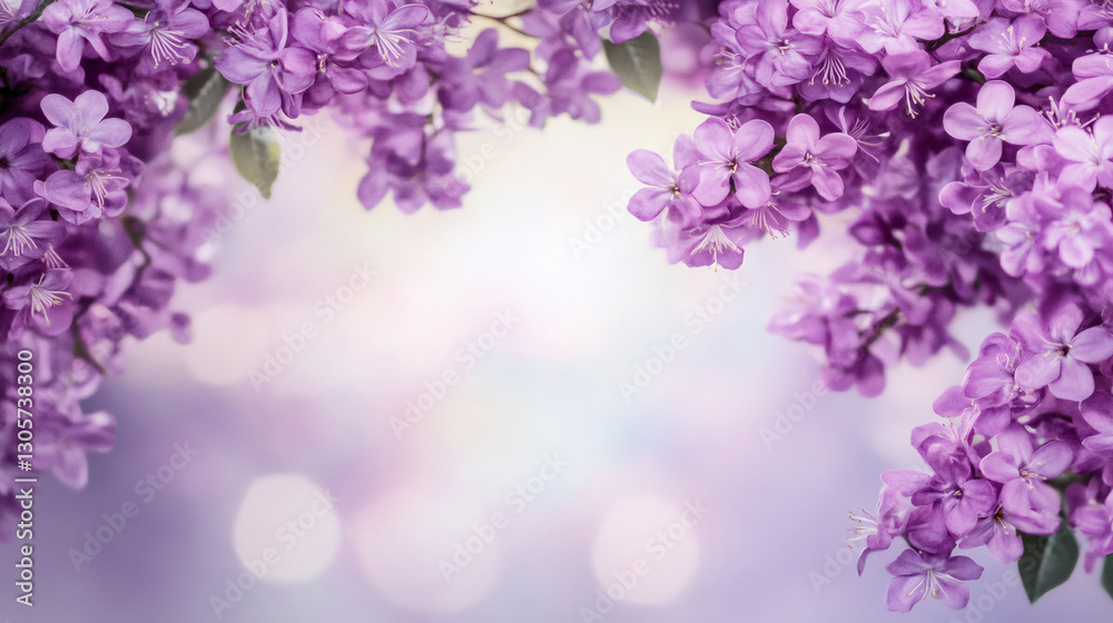 Poster Purple flowers framing a blurred background with bokeh effect, perfect for spring and nature themed projects