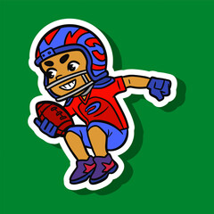 Cute American Football Player Cartoon Sticker Illustration