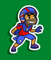 Cute American Football Player Cartoon Sticker Illustration