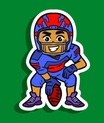 Cute American Football Player Cartoon Sticker Illustration