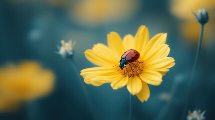 Beautiful cute ladybug with flower in Spring.