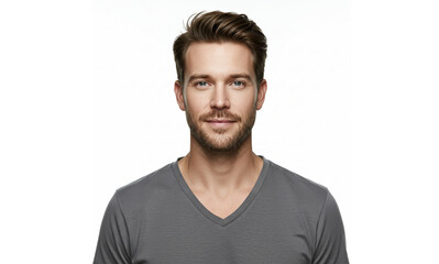 Fototapeta premium Realistic Man Portrait with Detailed Facial Features Isolated on White Background for Professional Photography