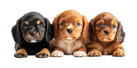 Playful puppies posing together animal eye-level adorable companionship isolated on transparent background