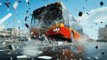 Shattered Glass and Urban Chaos: A Bus in a Dramatic Collision
