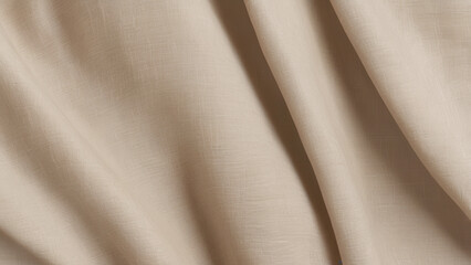 Fototapeta premium Close-up of beige linen fabric with delicate folds showing soft natural texture, detailed weave pattern, organic look, for use as textile backdrop in interior design, fashion or minimalist aesthetics