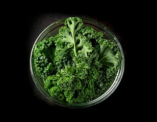 Top view of fresh curly kale salad, food background, macro photography. Generated image