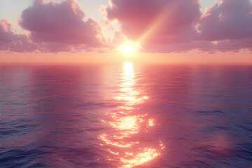 Fototapeta premium Pink Sunset Over Calm Ocean