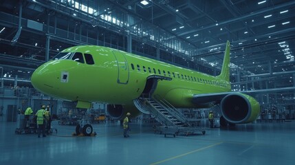 Lime Green Airplane in Hangar