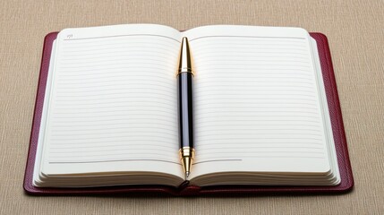 Elegant Open Notebook with Gold Pen