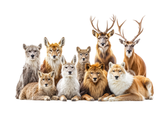 Wild animal gathering view diversity of species isolated on transparent background