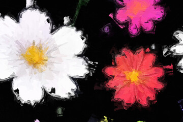 Various flowers, including roses, peonies, tulips, chrysanthemums, tigers, elephants, birds, and the beautiful scenery of the moon