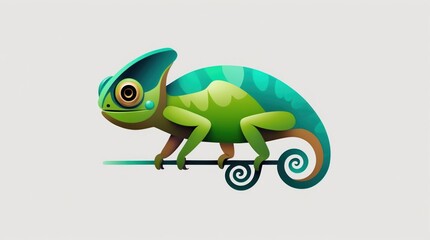 Colorful Chameleon Perched on a Branch, Vibrant Reptile Artwork with Detailed Patterns and Expr