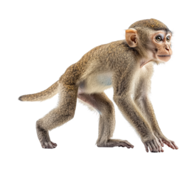 Playful monkey portrait animal bright environment side view wildlife concept isolated on transparent background
