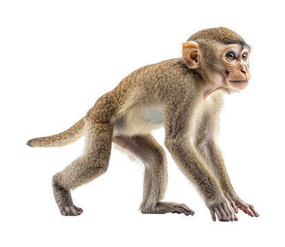 Playful monkey portrait animal bright environment side view wildlife concept isolated on transparent background