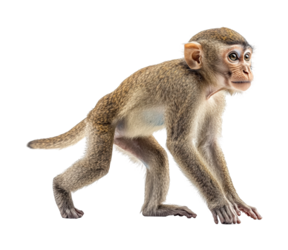 Playful monkey portrait animal bright environment side view wildlife concept isolated on transparent background