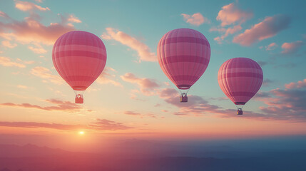 Obraz premium Three Hot Air Balloons Floating in a Scenic Sunrise Sky.