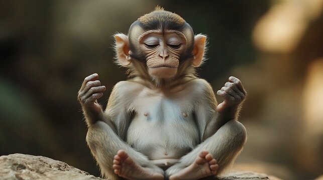 Monkey Meditating in the Sunlight / 日光の下で瞑想するサル