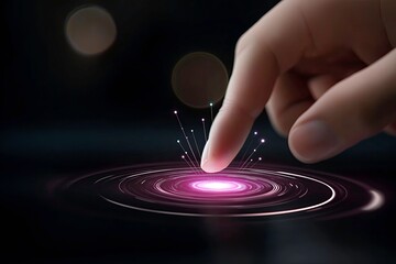 Obraz premium Futuristic Finger Touching a Digital Interface – Ideal for Technology, Innovation, and Virtual Reality Concepts