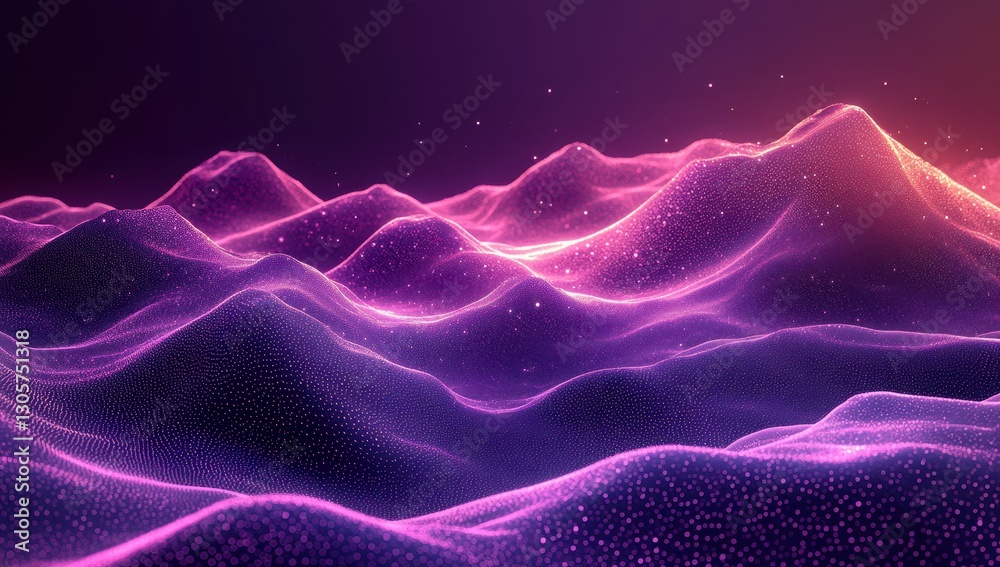 Poster abstract colorful digital landscape with smooth wave patterns and glowing particles creating a mesme