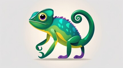 Obraz premium Vibrant Chameleon with Swirling Tail and Expressive Eyes, Perfect for Nature and Wildlife Theme