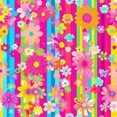 Repetitive colorful flower pattern for Spring theme fabric design.