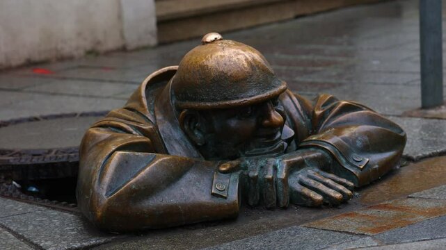 Cumil, the iconic man at work statue in Bratislava, Slovakia