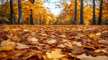 Walking Through Golden Autumn Leaves in Forest - Nature Landscape