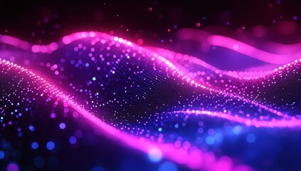 Abstract colorful waves of light with glowing particles creating a mesmerizing depth effect in vibrant pink and blue tones for backgrounds and designs