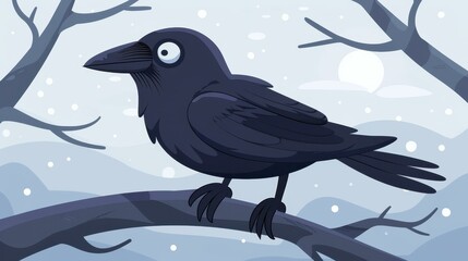 Fototapeta premium A lone crow perched on snowdraped branches, capturing the essence of winters quiet beauty and solitude.