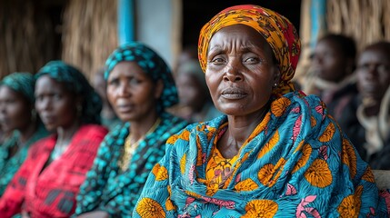 Fototapeta premium Public forum in a village discussing crime and safety with residents actively engaging in dialogue