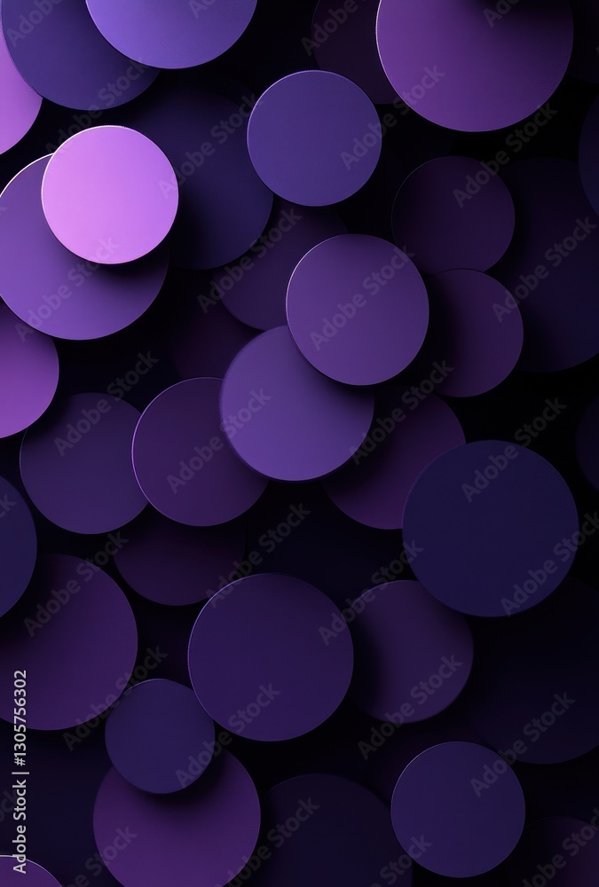 Poster abstract composition of circular shapes in various shades of purple creating depth and texture for a