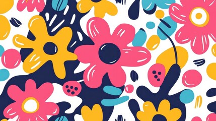 Fototapeta premium Discover stylish abstract floral art with retro patterns that elevate any modern space. A playful, eyecatching addition to decor.