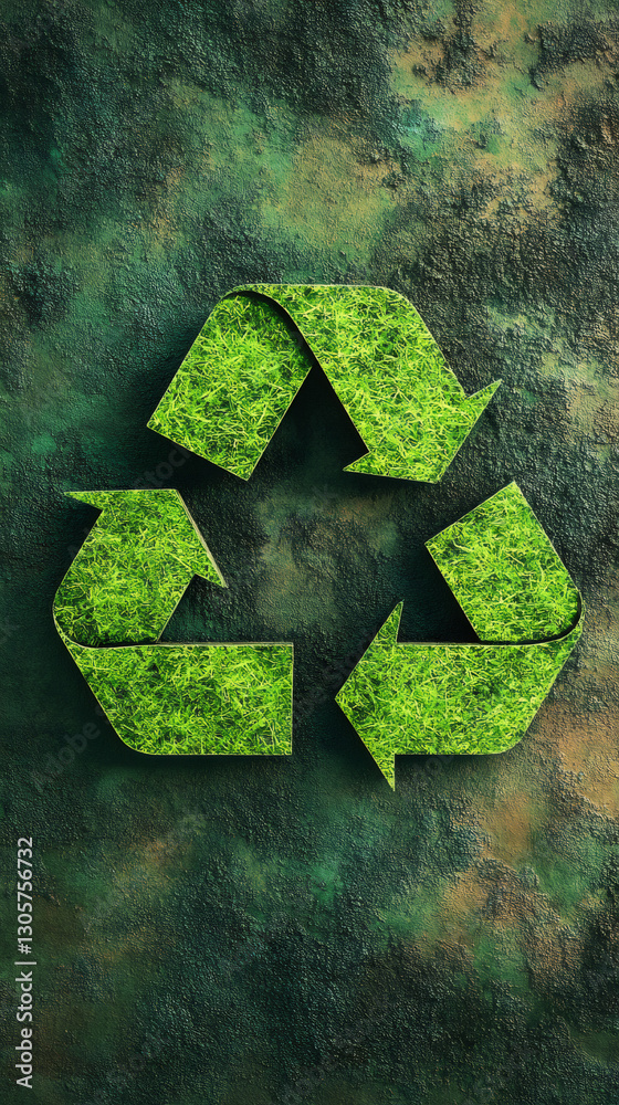 Poster recycle symbol made of grass promoting environmental conservation and sustainable practices