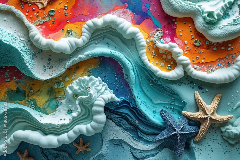 Wall mural abstract seafoam mixed media design with colorful background and texture