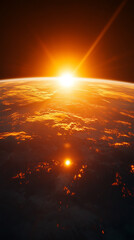 Fototapeta premium The moon's surface illuminated by the sunrise, showcasing the Earth in the distance, symbolizing new beginnings, cosmic wonder, and the connection between Earth and space