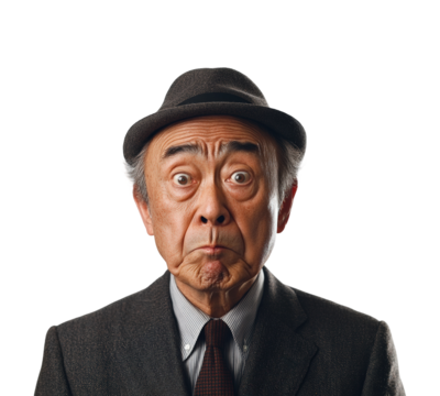 Surprised elderly man portrait neutral human emotions isolated on transparent background