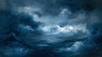 Dark stormy clouds in deep blue and grey tones, moody and atmospheric texture