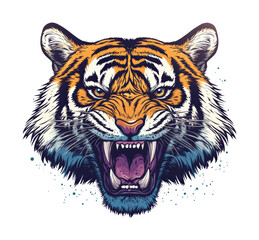 Fierce tiger roaring jungle animal portrait wild environment power and majesty isolated on transparent background