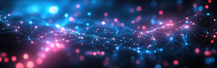 Obraz premium Abstract digital background with glowing lights and connections in blue and pink hues representing technology, communication, and data visualization concepts