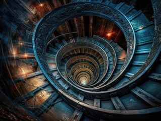 Futuristic spiral structure with glowing blue energy.